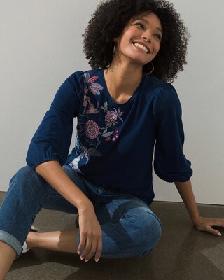 Embroidered 3/4 Sleeve Tee