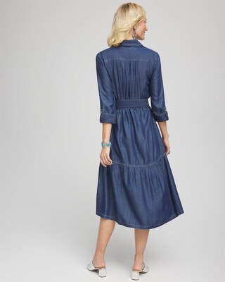 Tencel™ Tiered Belted Jean Shirtdress click to view larger image.