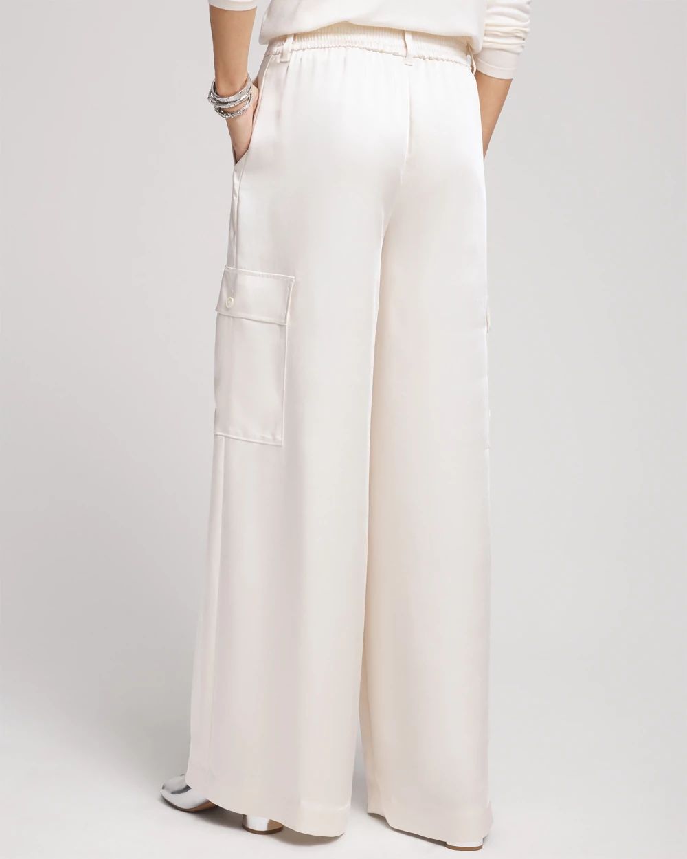 Satin Wide Leg Cargo Pants click to view larger image.