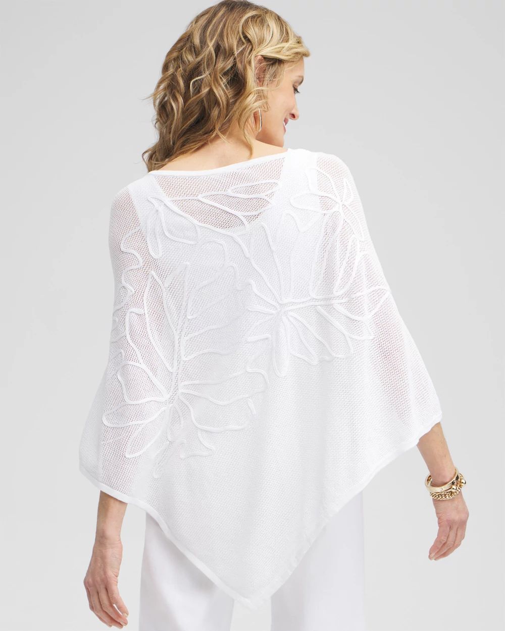 Embroidered Knit Triangle Poncho