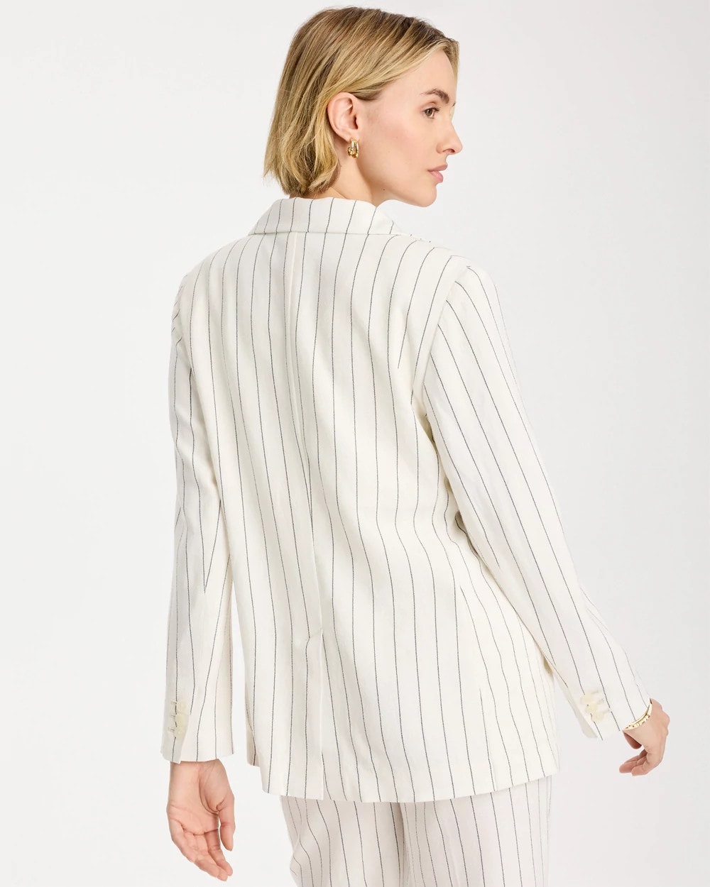 Linen-Blend Striped Boyfriend Blazer