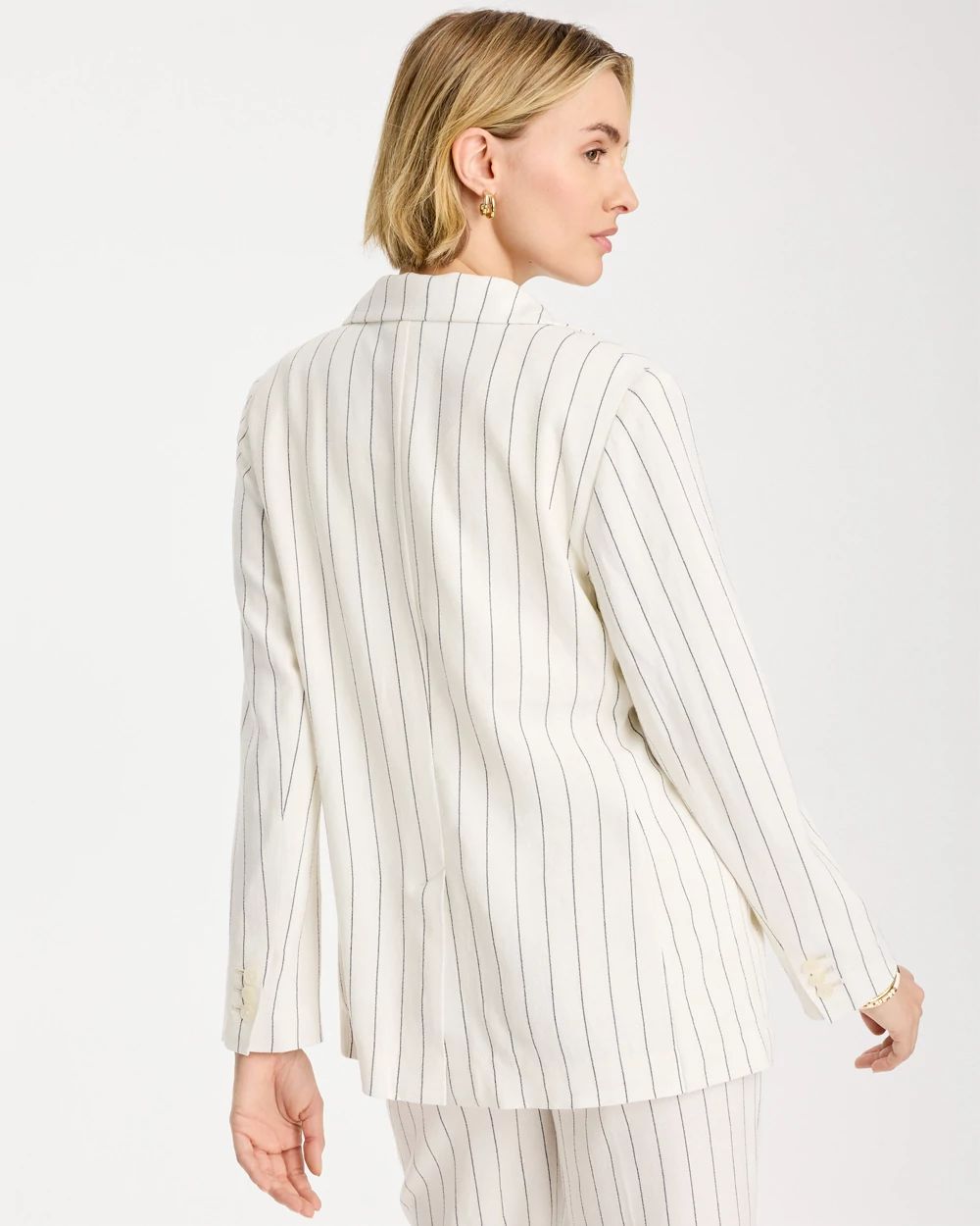 Linen-Blend Striped Boyfriend Blazer click to view larger image.