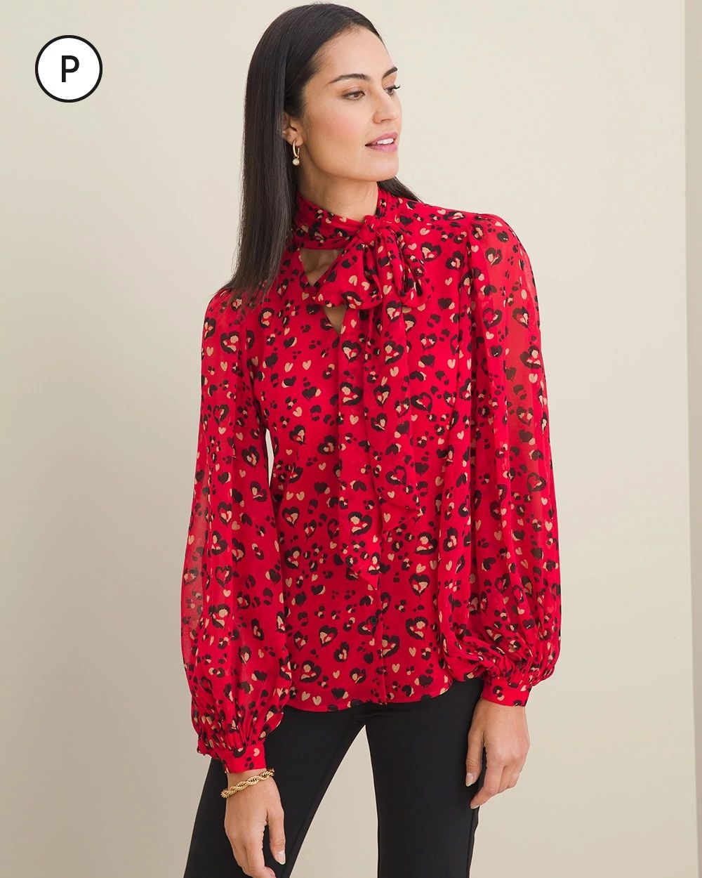 Petite Printed Bow Blouse