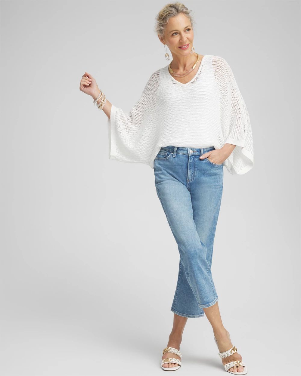 V-neck Sequin Knit Poncho click to view larger image.