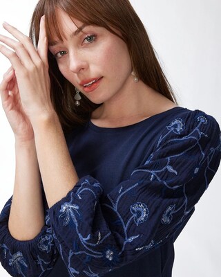 Embroidered Sleeve Knit Top