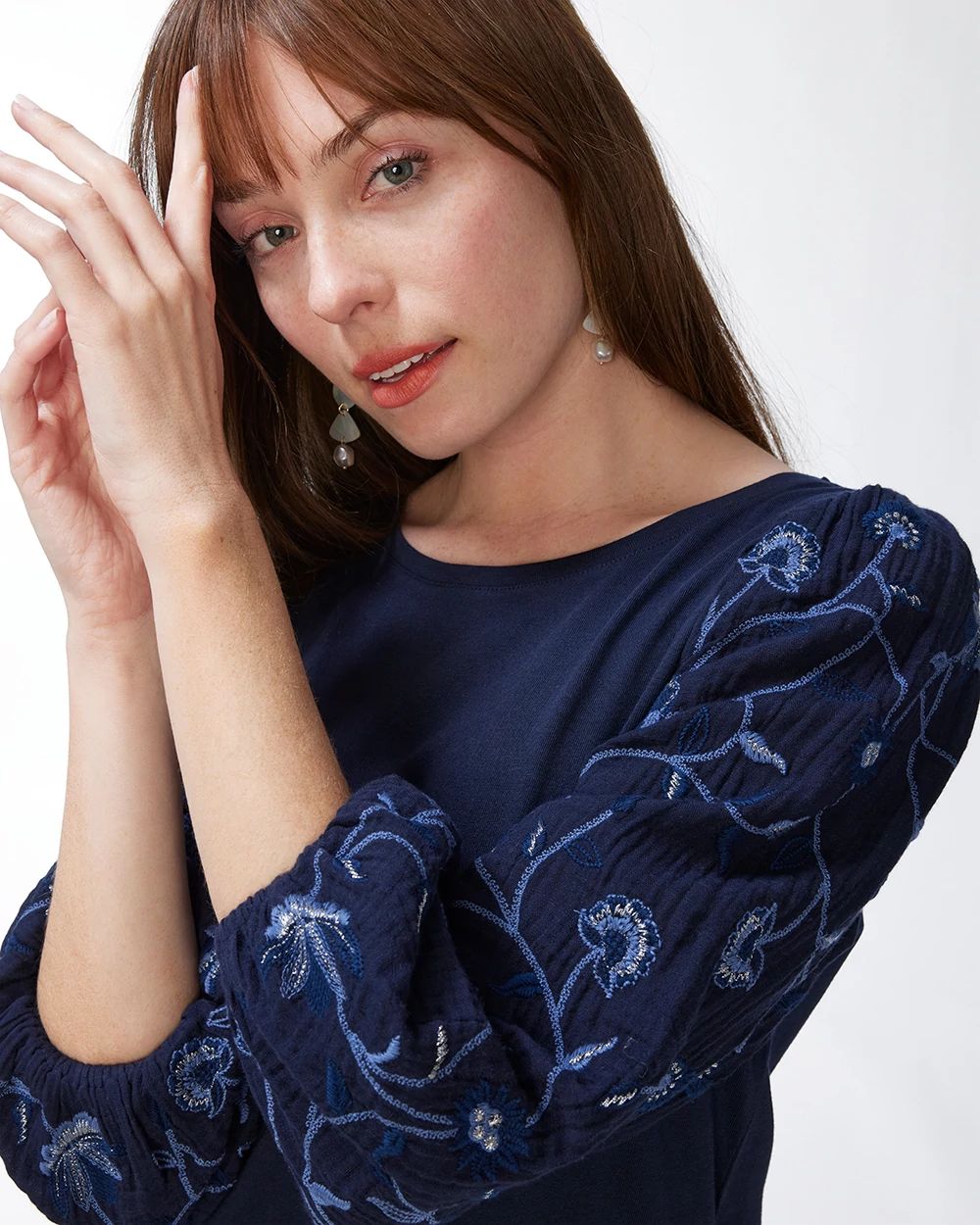 Embroidered Sleeve Knit Top