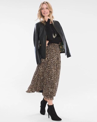 Pleated Leopard-Print Skirt