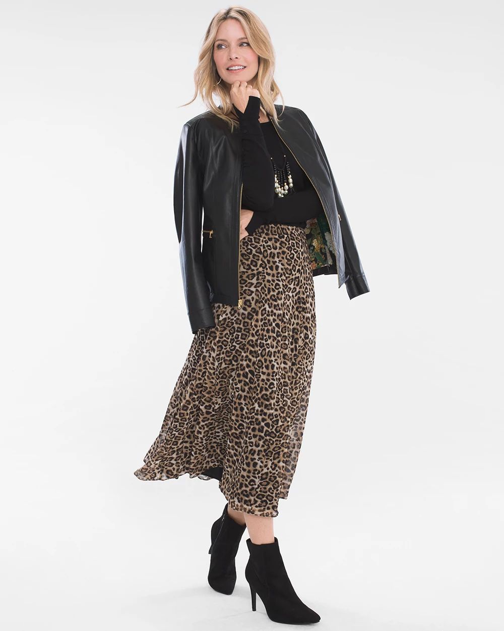 Pleated Leopard-Print Skirt