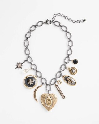 Mixed Metals Charm & Locket Necklace click to view larger image.