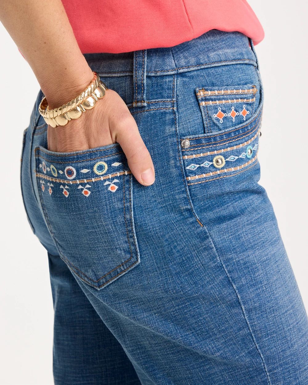 Girlfriend Slim Embellished Crop Jeans click to view larger image.