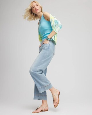 Pull-On Wide Leg Cropped Jeans click to view larger image.