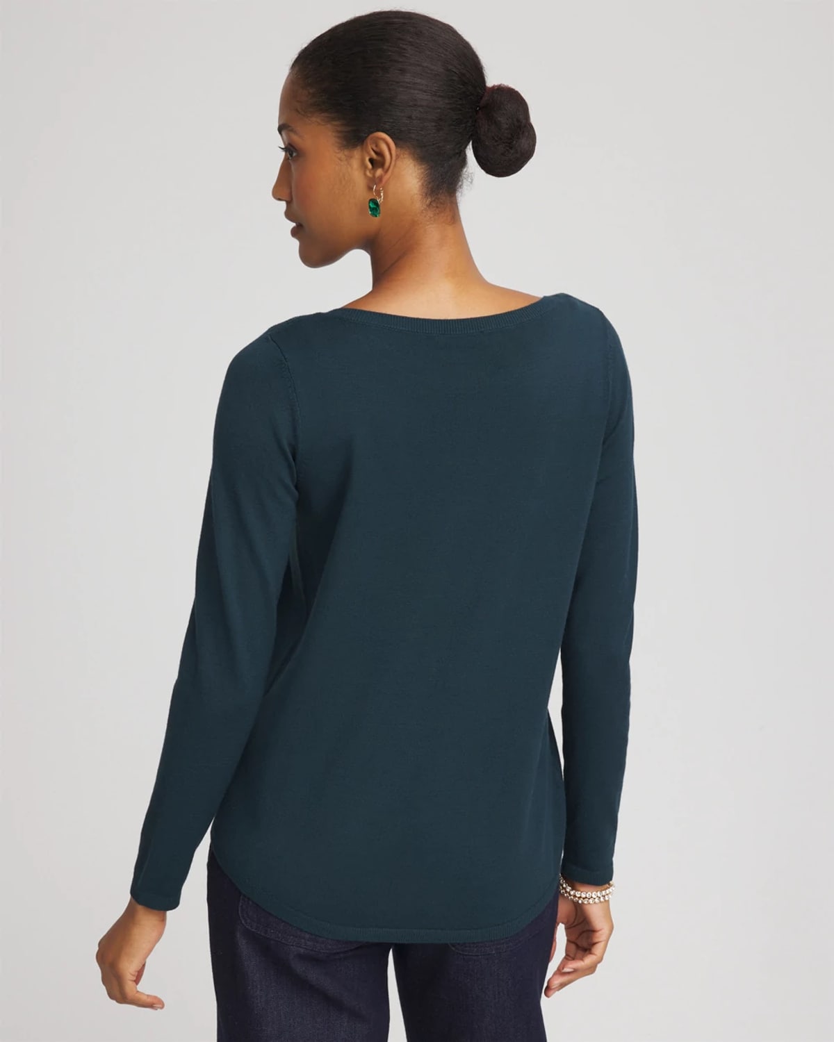 Chico's Ella Boatneck Sweater In Teal Shadow In Blue