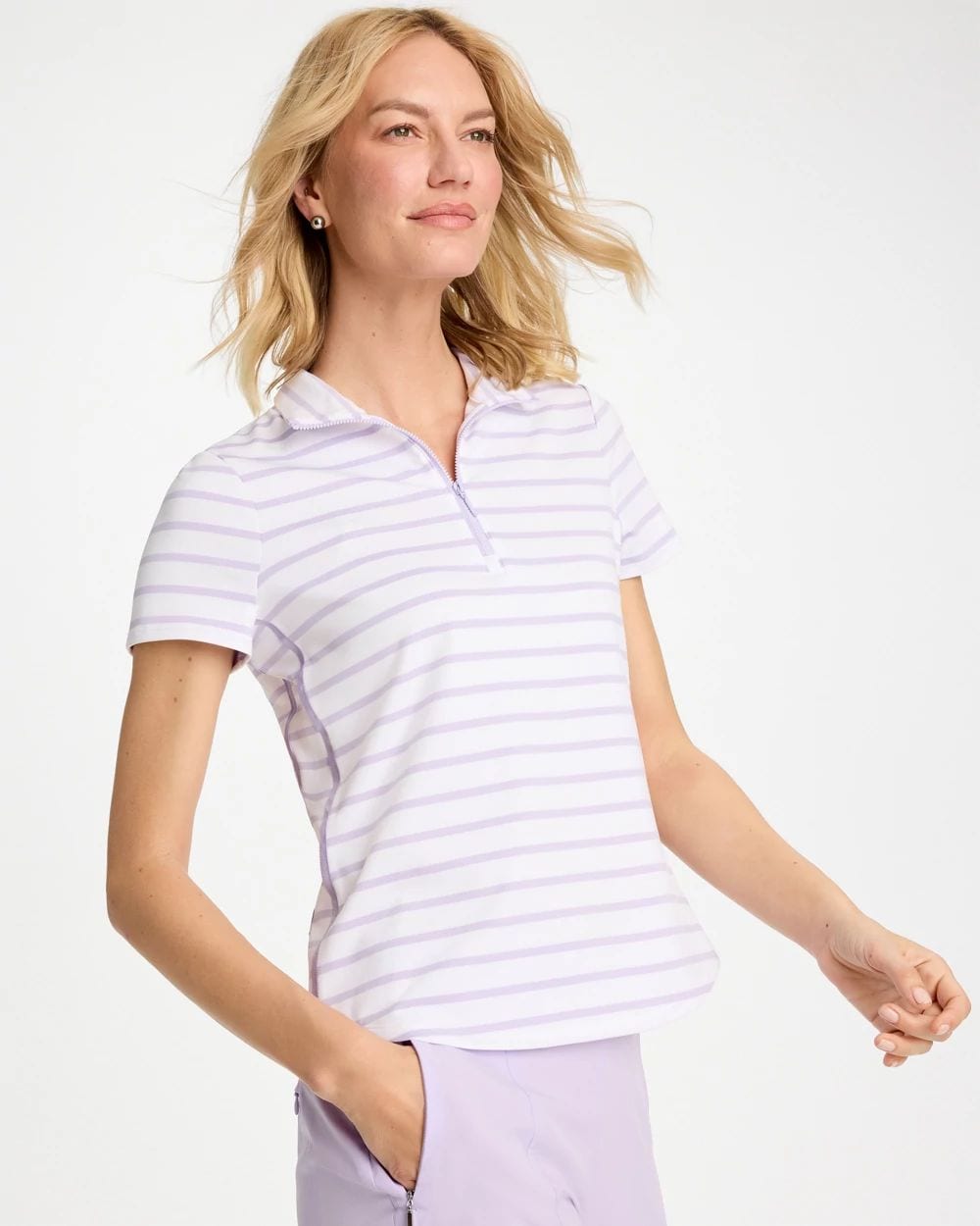Zenergy® UPF Striped Half Zip Polo