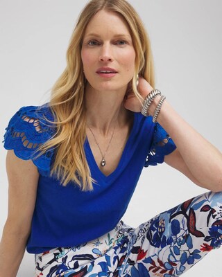 Tiered Eyelet Sleeve Top click to view larger image.