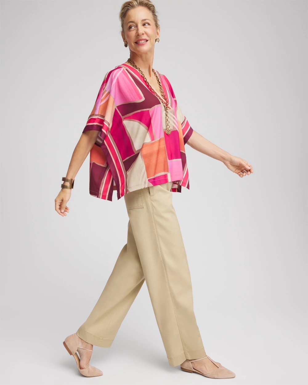 Graphic Print V-Neck Poncho