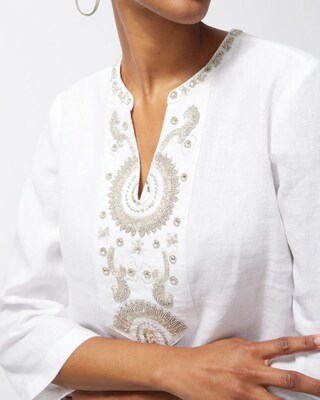 Linen Embellished White Tunic Dress