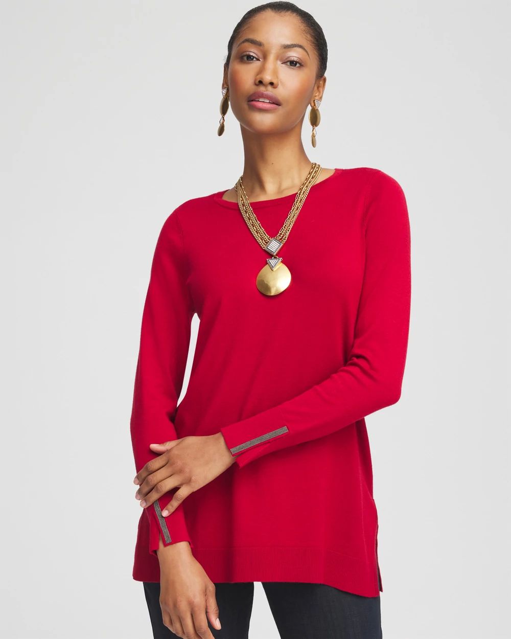 Embellished Crew Neck Sweater Tunic