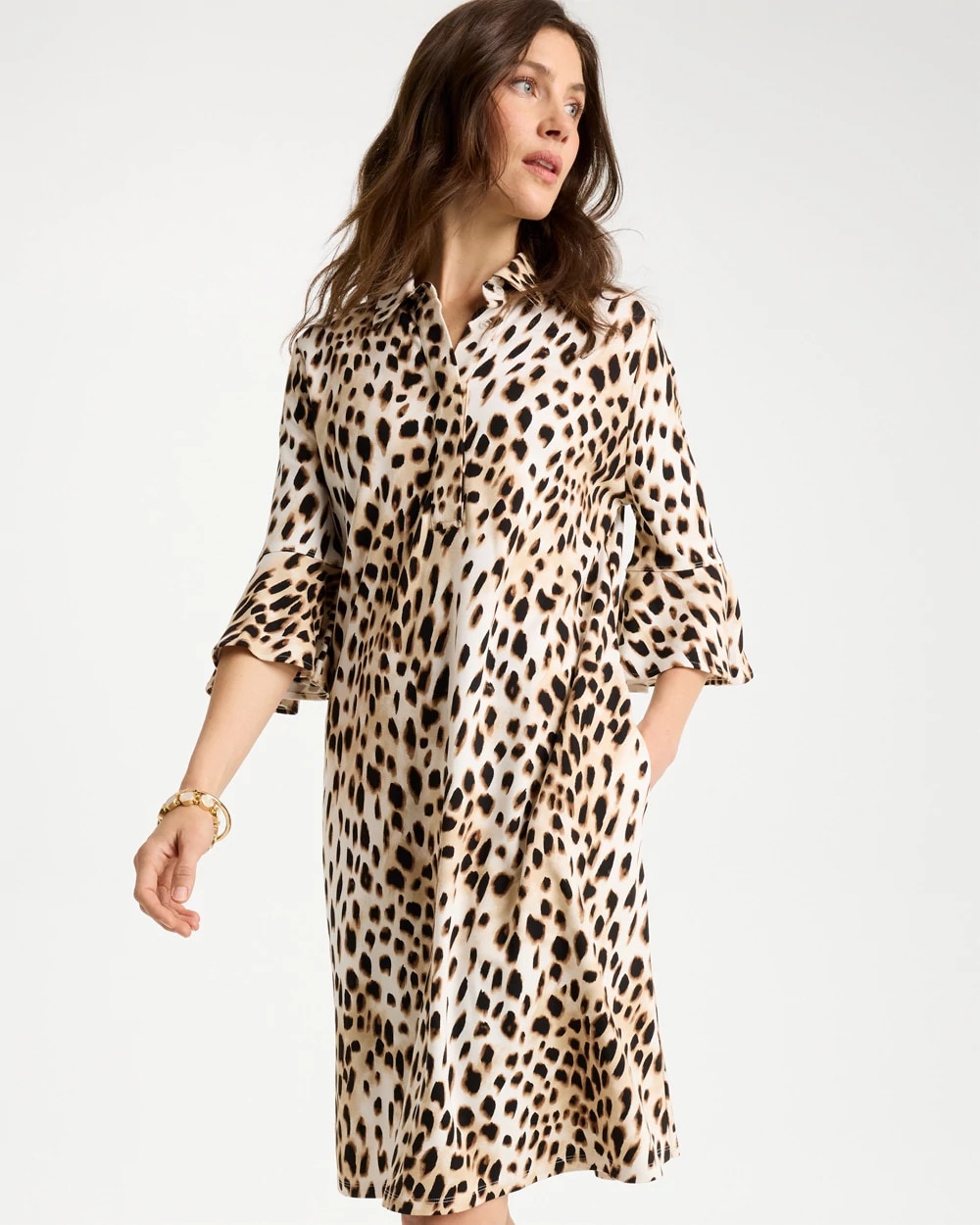 Ponte Knit Flounce Sleeve Dress