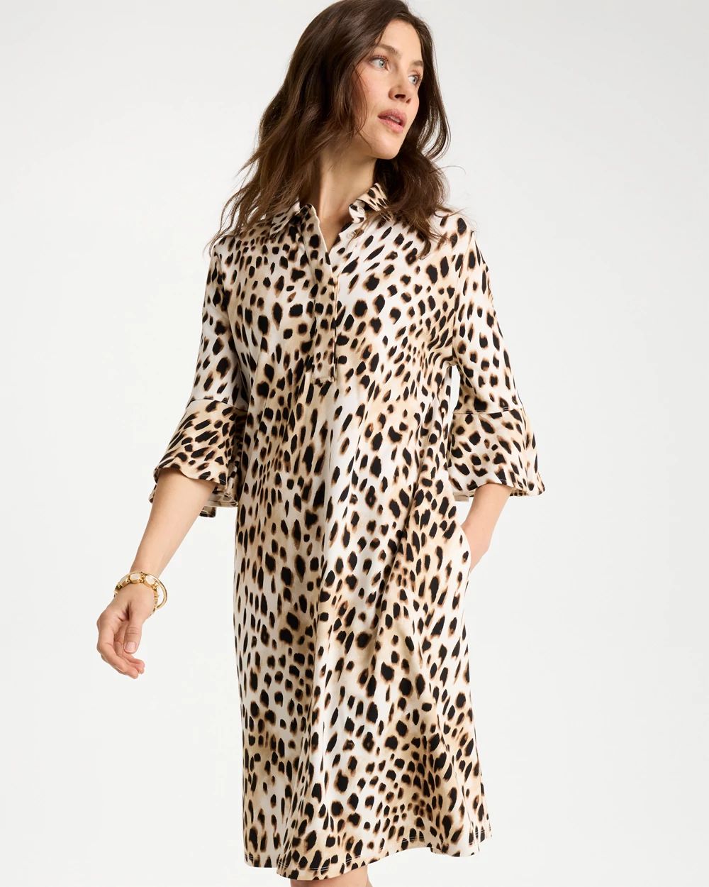 Ponte Knit Flounce Sleeve Dress