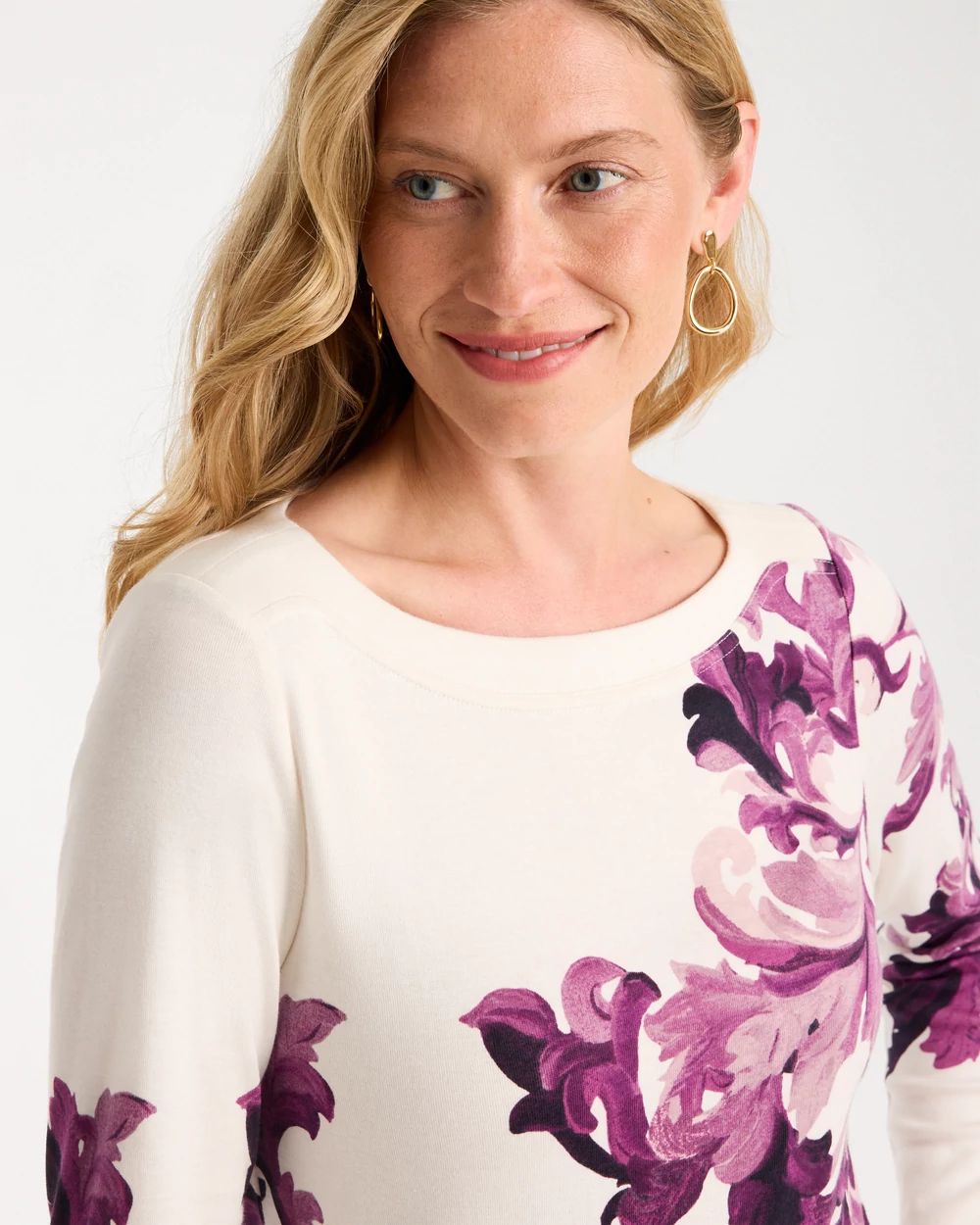 Placed Print Stretch Cotton Boatneck Tunic click to view larger image.