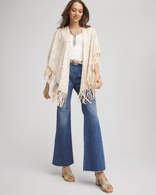 Perforated Suede-Motif Fringe Ruana click to view larger image.