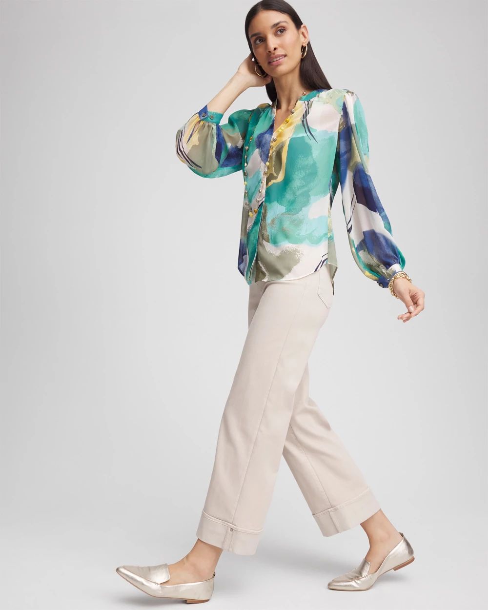 Pull-On Wide Leg Cuffed Jeans