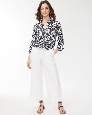 No Iron Linen 3/4 Sleeve Leaves Shirt
