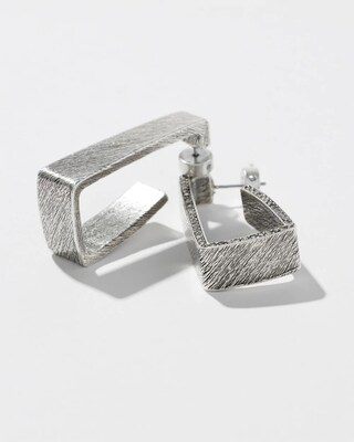 Silver Tone Pavé Rectangle Hoops