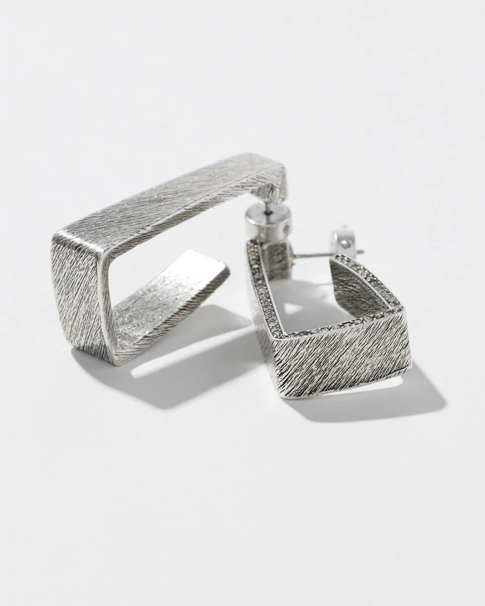 Silver Tone Pavé Rectangle Hoops