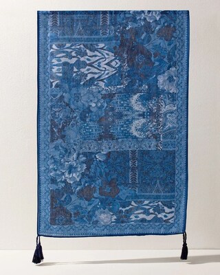 Blue Tapestry Print Oblong Scarf