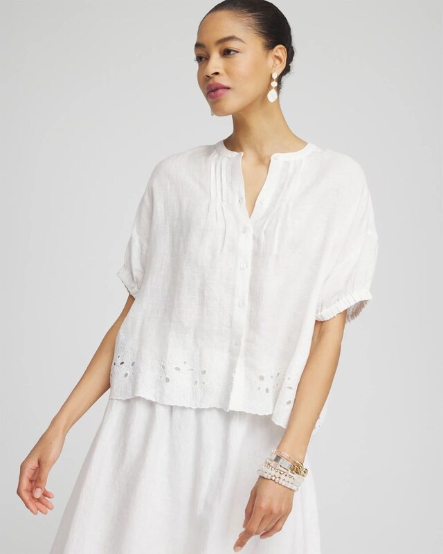 Pintuck Dolman Sleeve Linen Shirt - image 1