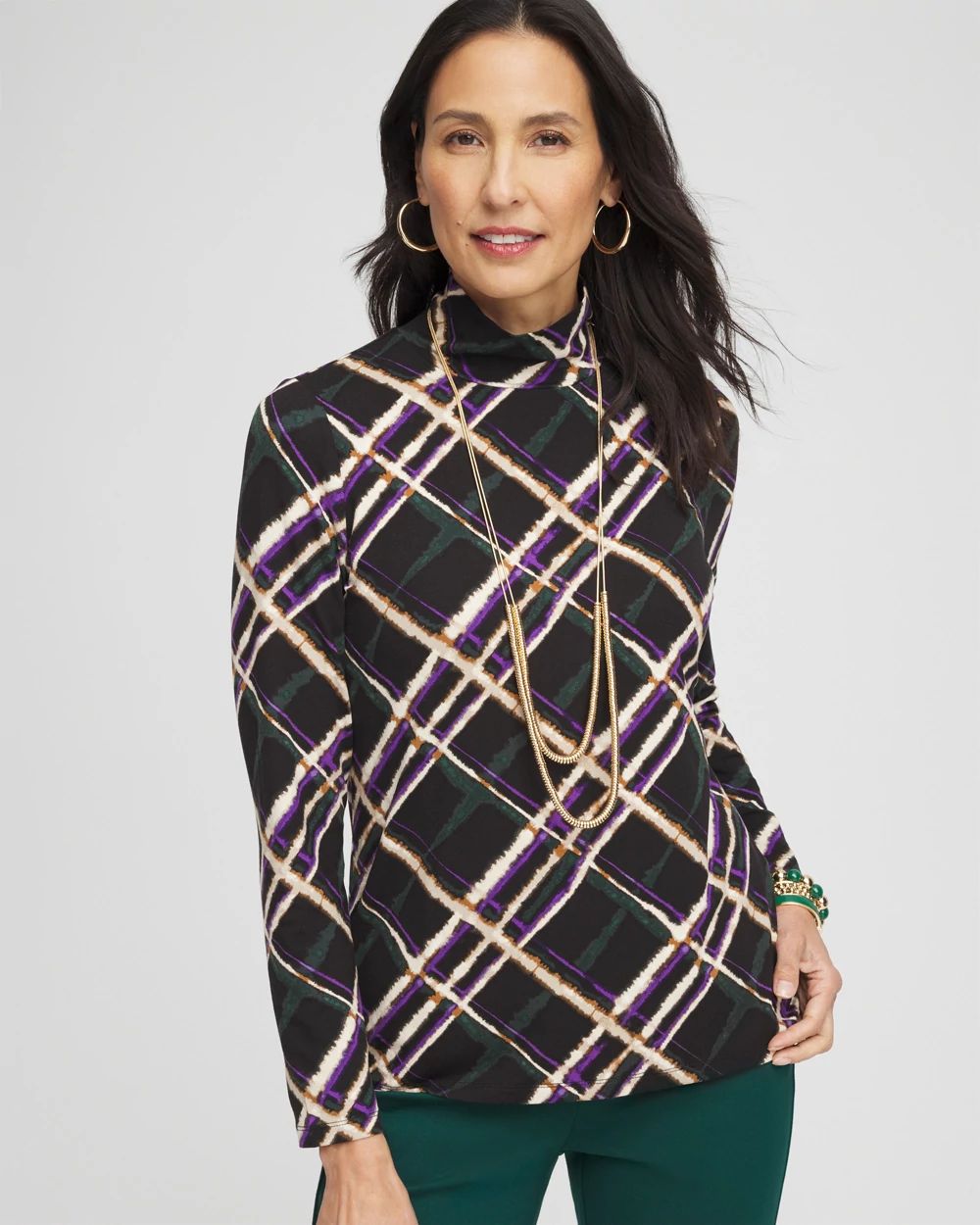 Touch of Cool™ Plaid Mock Neck Layering Tee