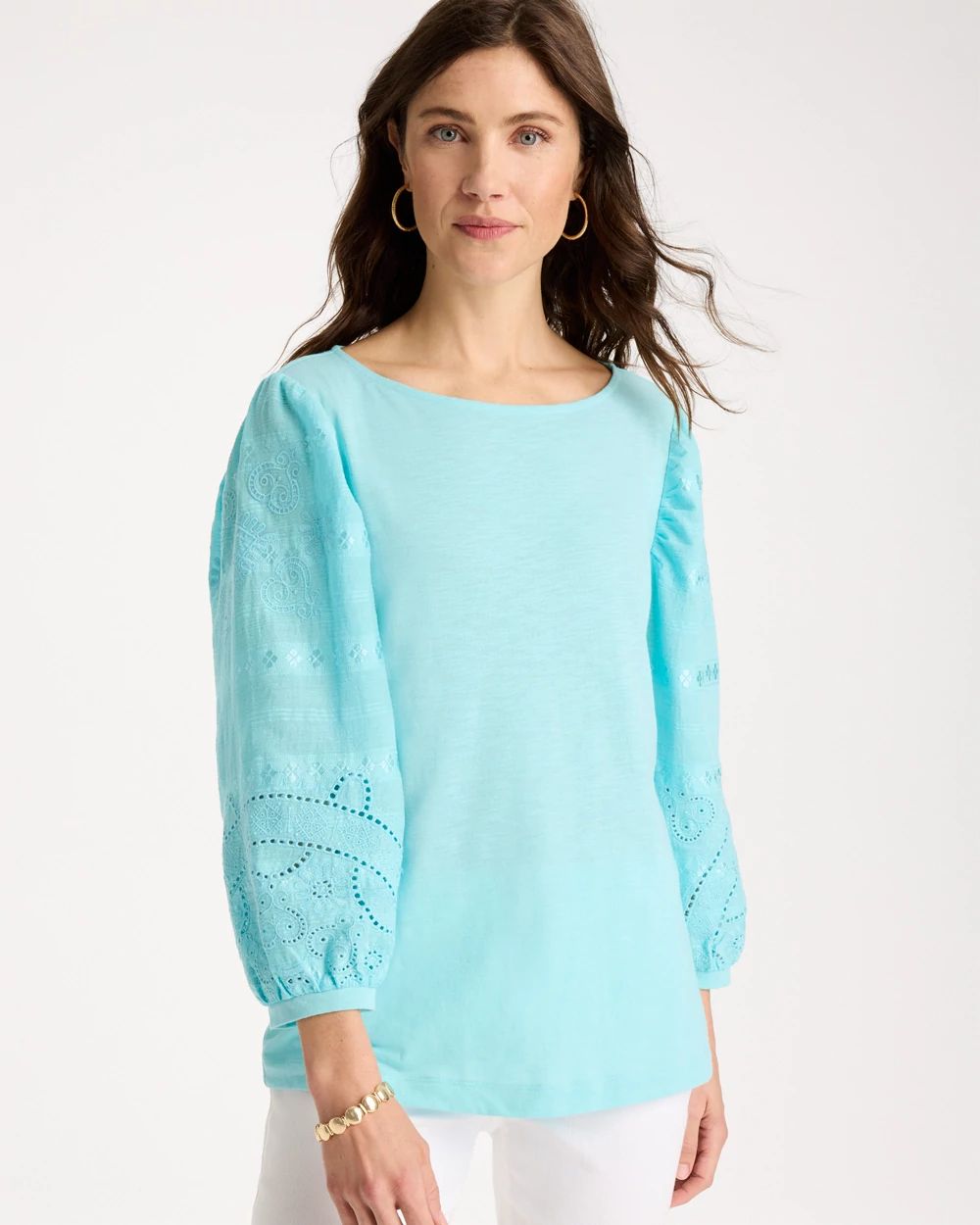 Cotton Eyelet Sleeve Tee