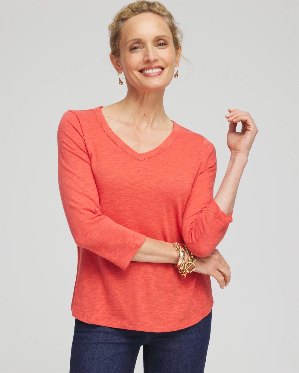 V-neck 3/4 Sleeve Tee