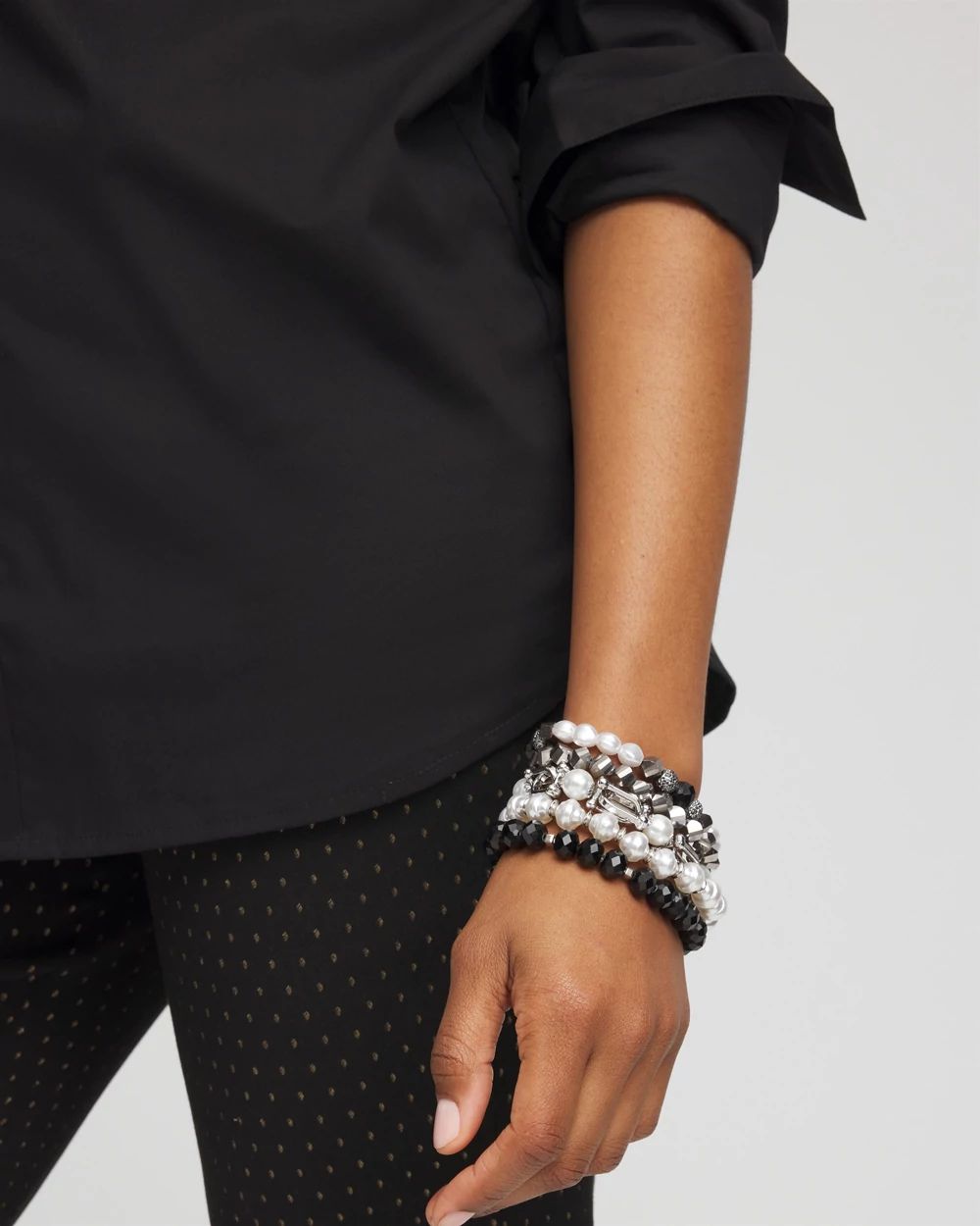 Hematite Tone Stretch Set of Five Beaded Bracelets