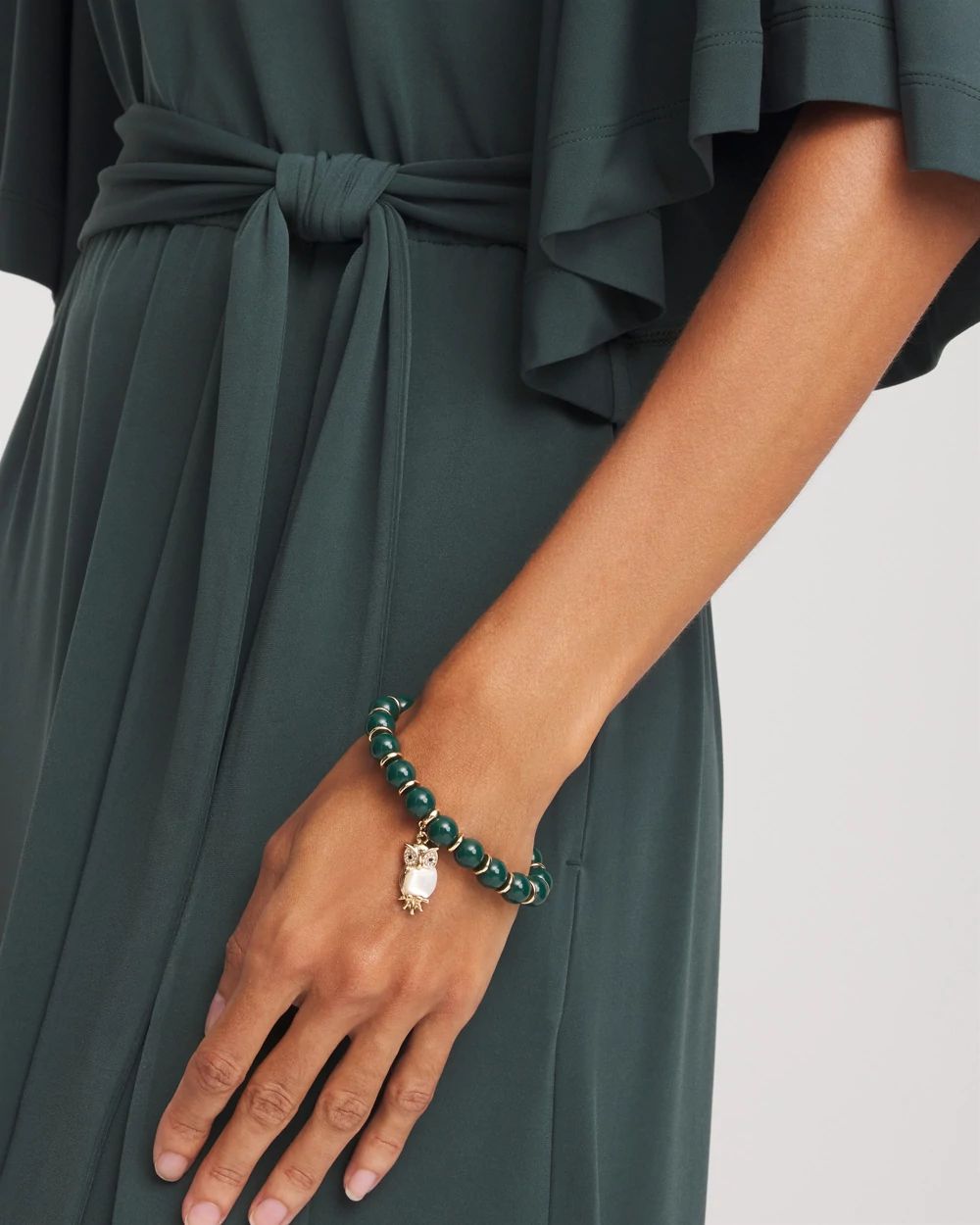 Green & Gold Beaded Charm Bracelet
