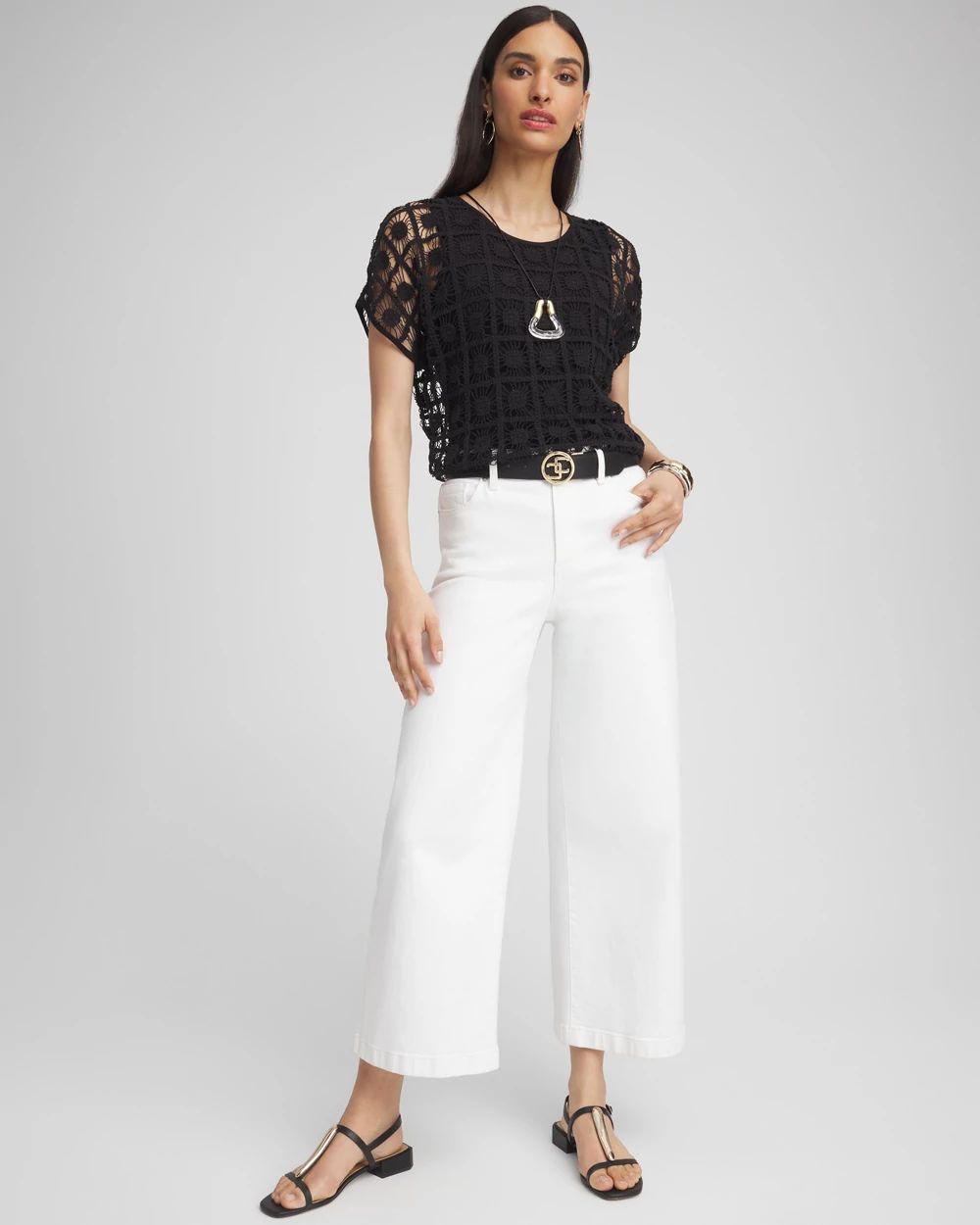 Crochet Trim Banded Hem Tee