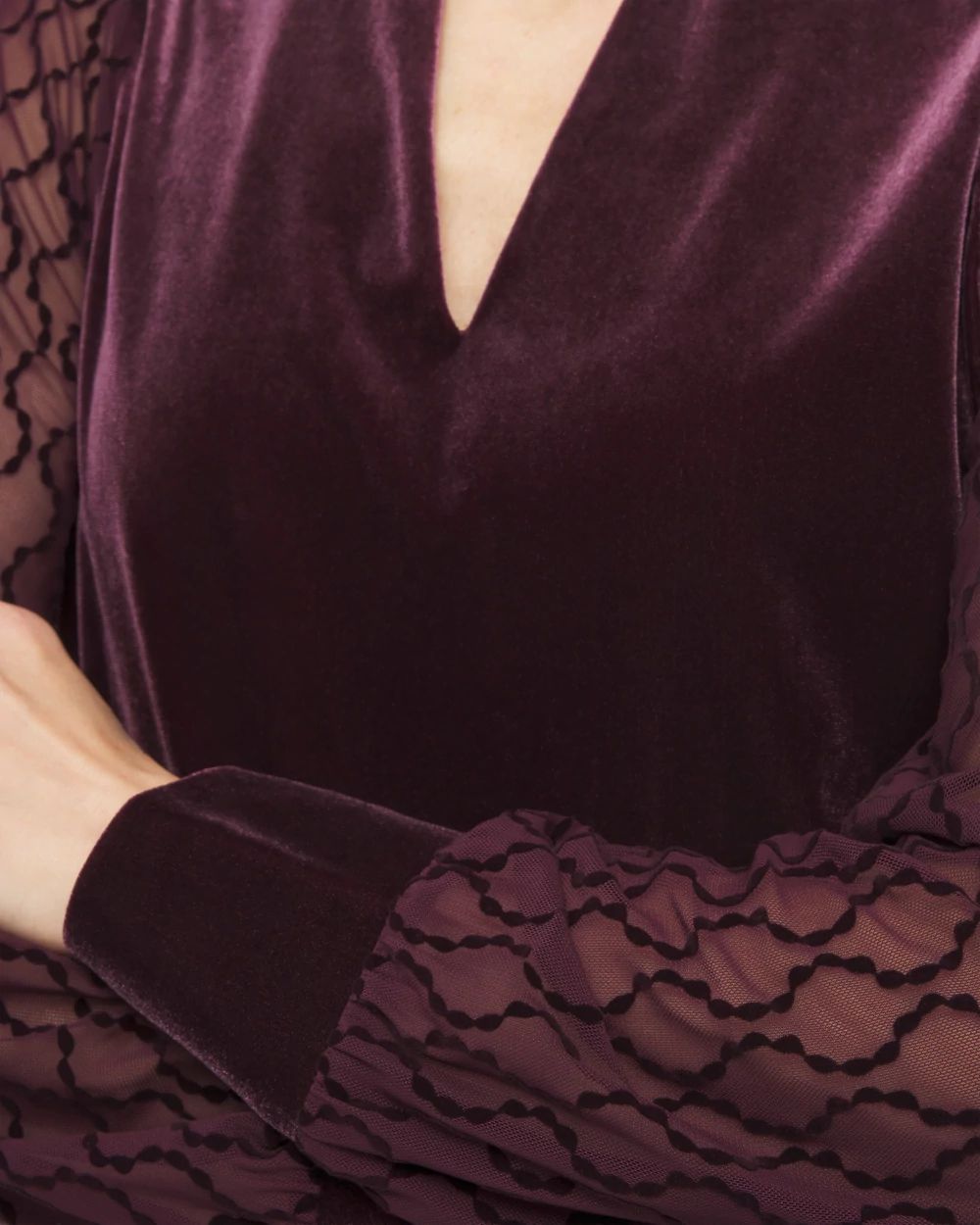 Velvet V-neck Long Sleeve Top click to view larger image.