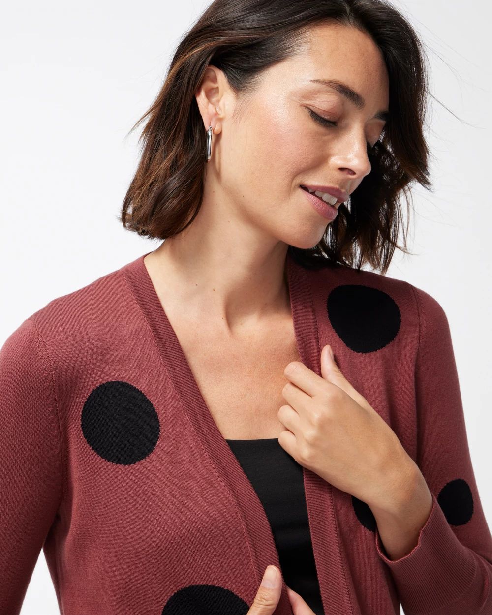 Spun Rayon Dots Split Cuff Cardigan