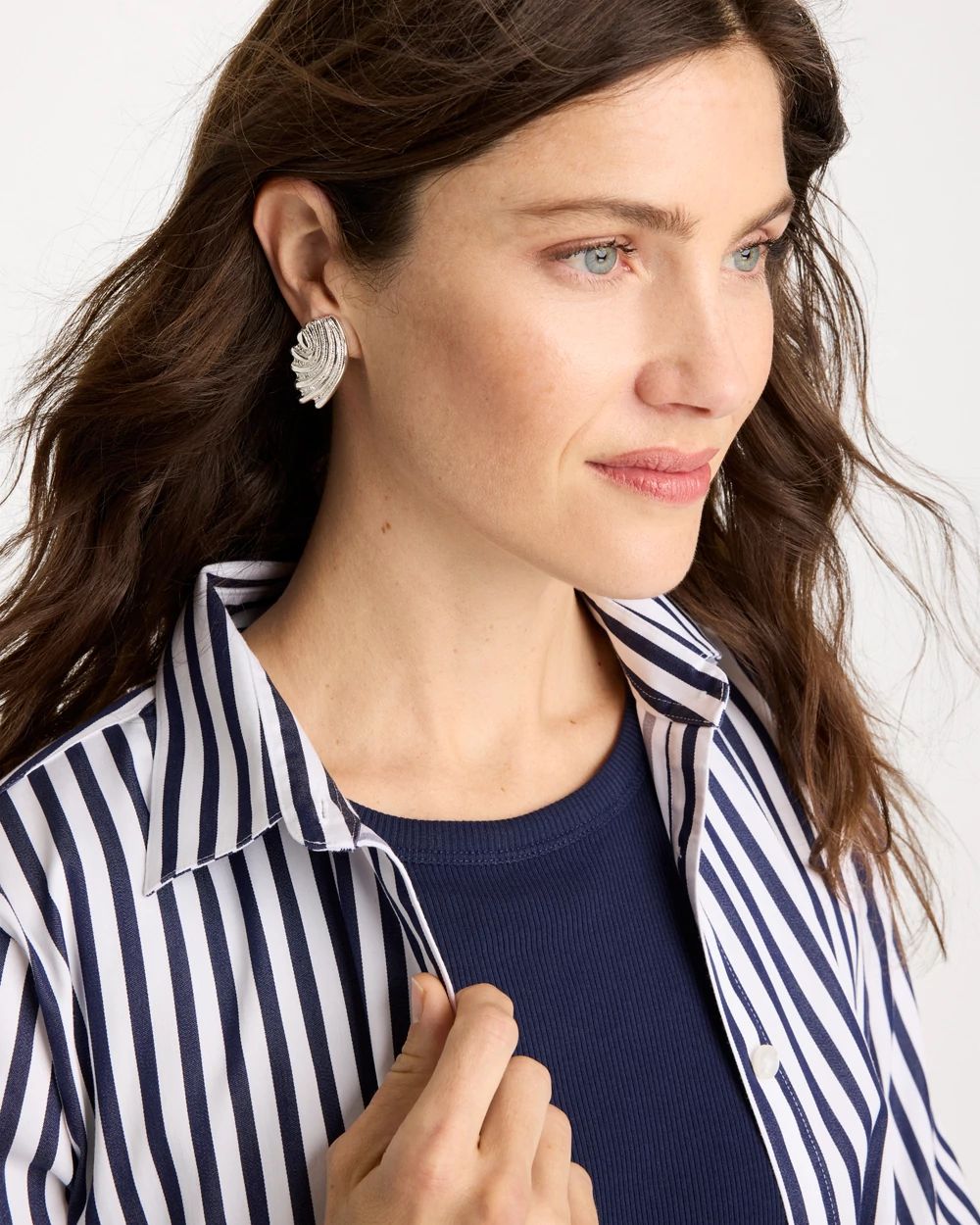 Silvertone Shell Clip-On Earrings click to view larger image.