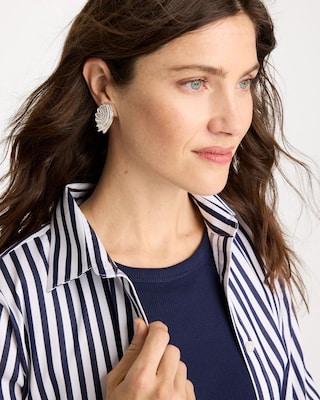 Silvertone Shell Clip-On Earrings click to view larger image.