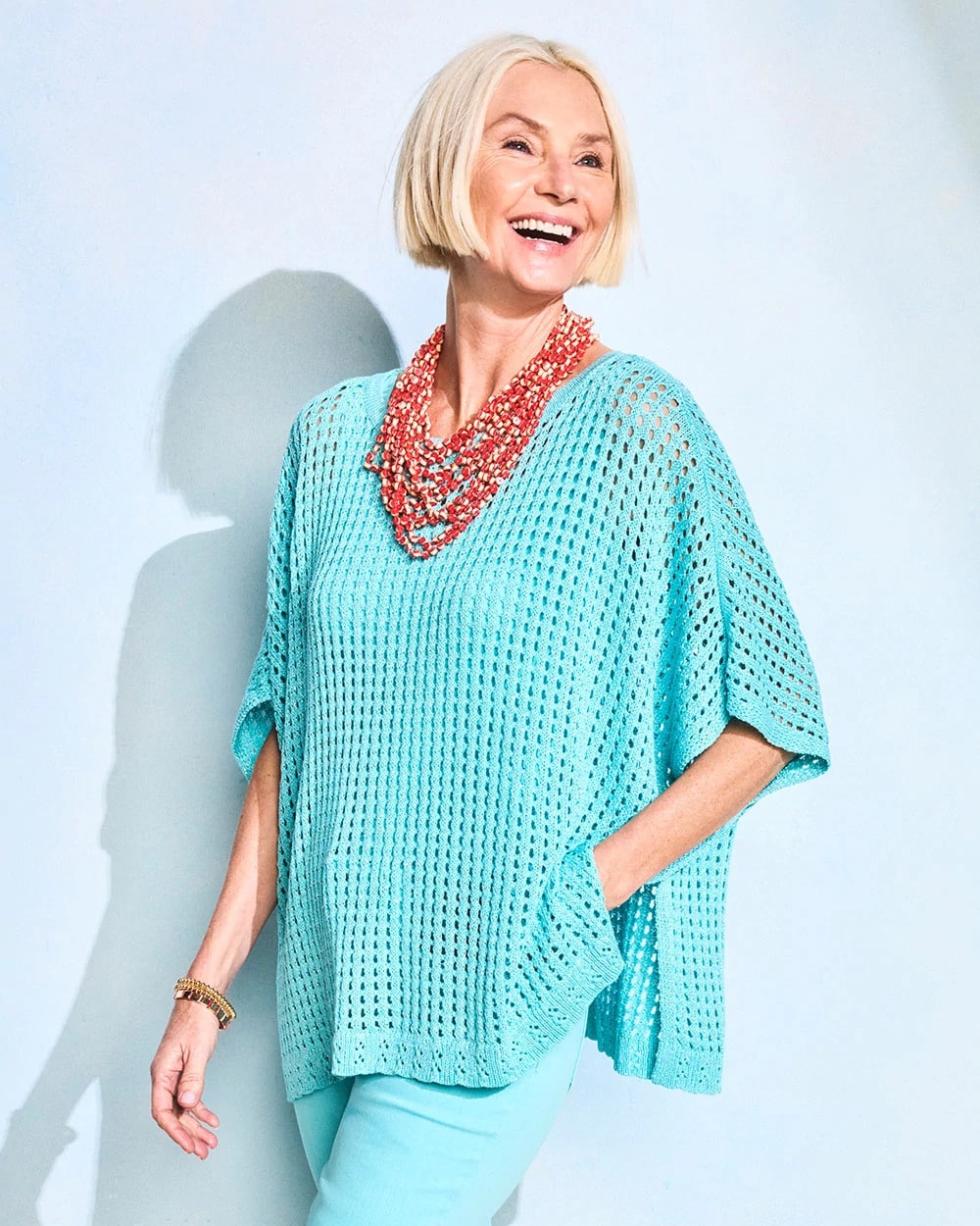Lurex Open-Stitch Sweater Poncho