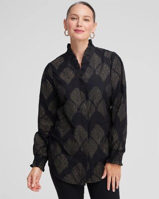 Jacquard Ruffle Neck Shirt