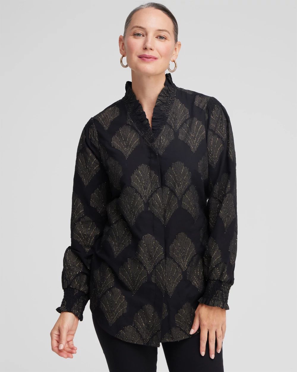 Jacquard Ruffle Neck Shirt
