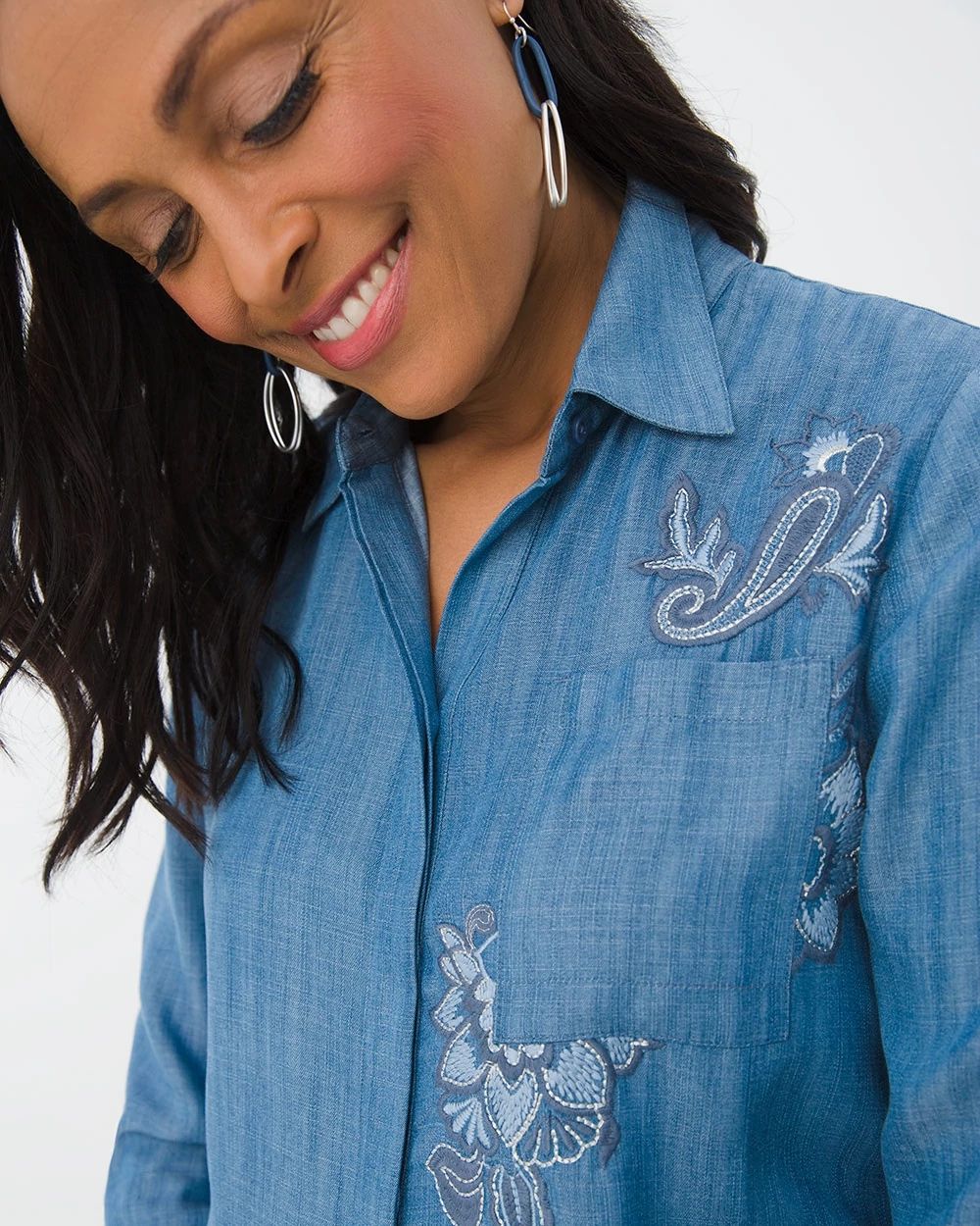 Embellished Tencel Shirtdress