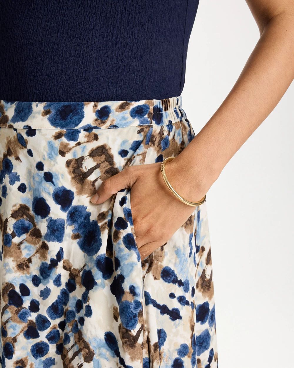 Faux Silk Printed Maxi Skirt click to view larger image.