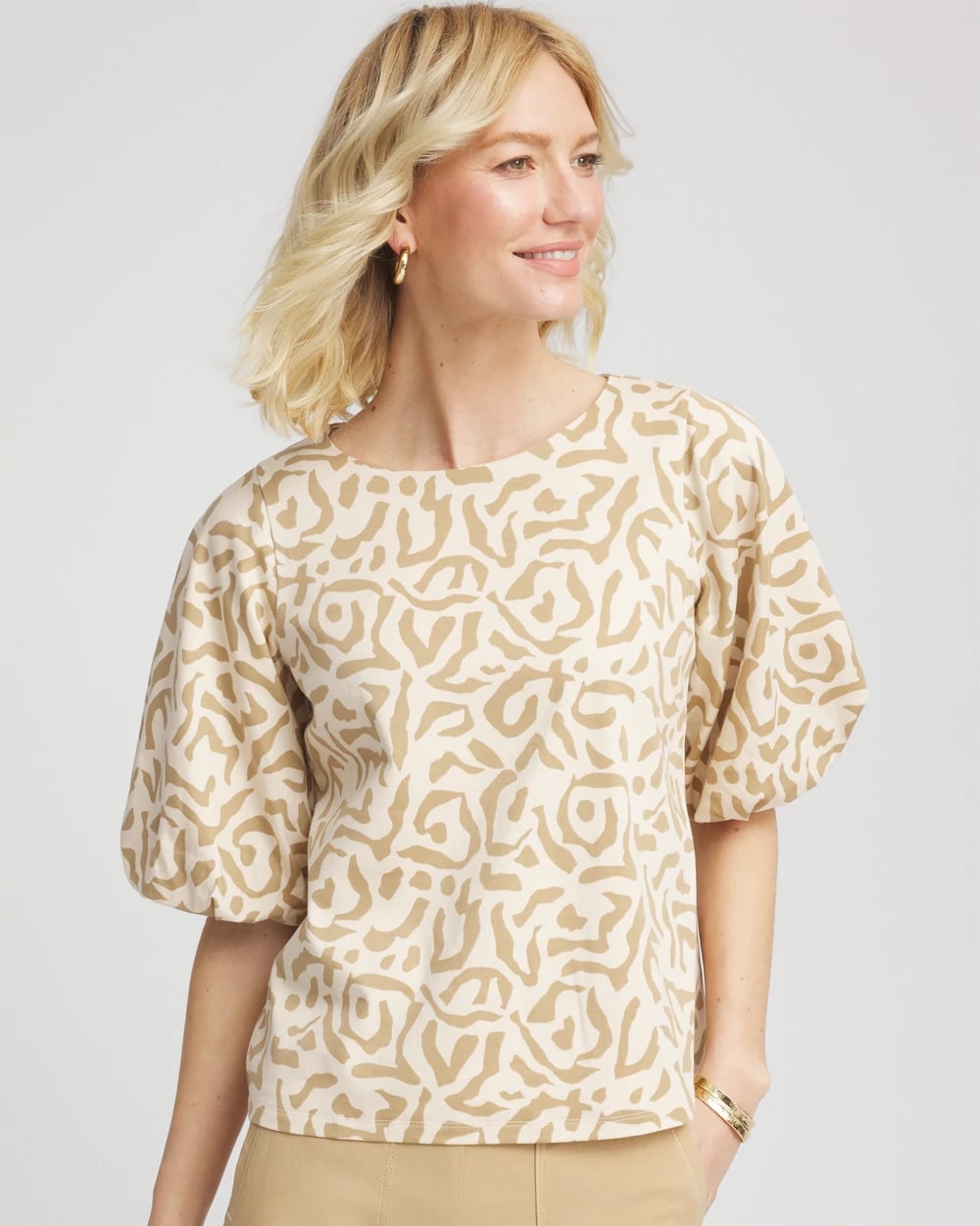 Animal Print Bubble Sleeve Top, photo 1 of 5