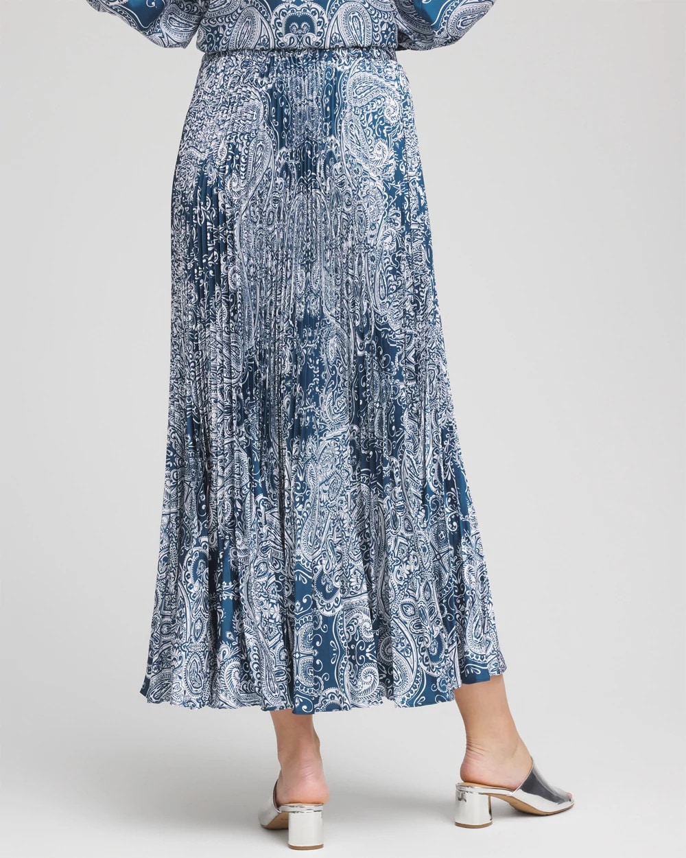 Faux Silk Tile Print Midi Skirt