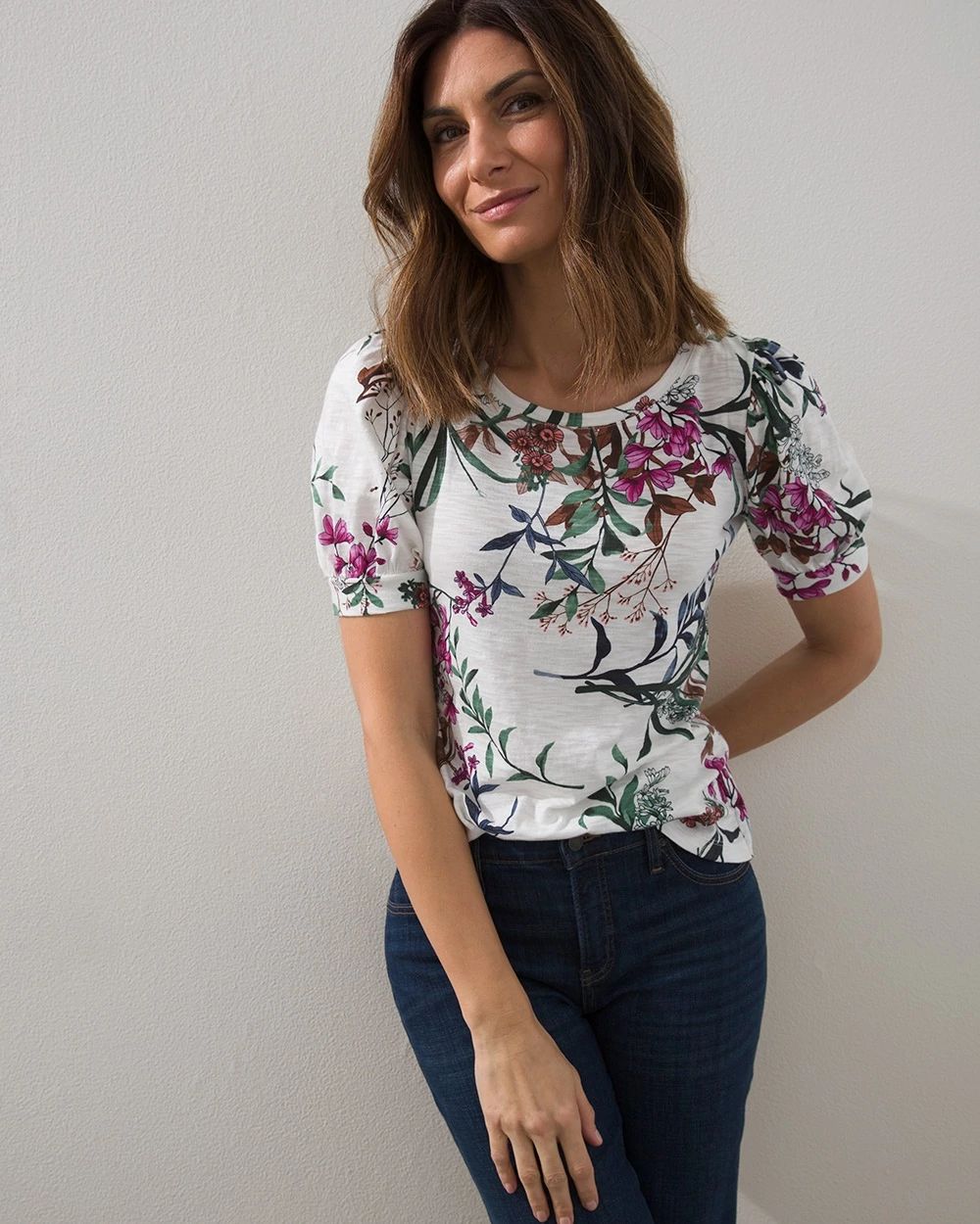 Floral Puff Sleeve Slub Tee
