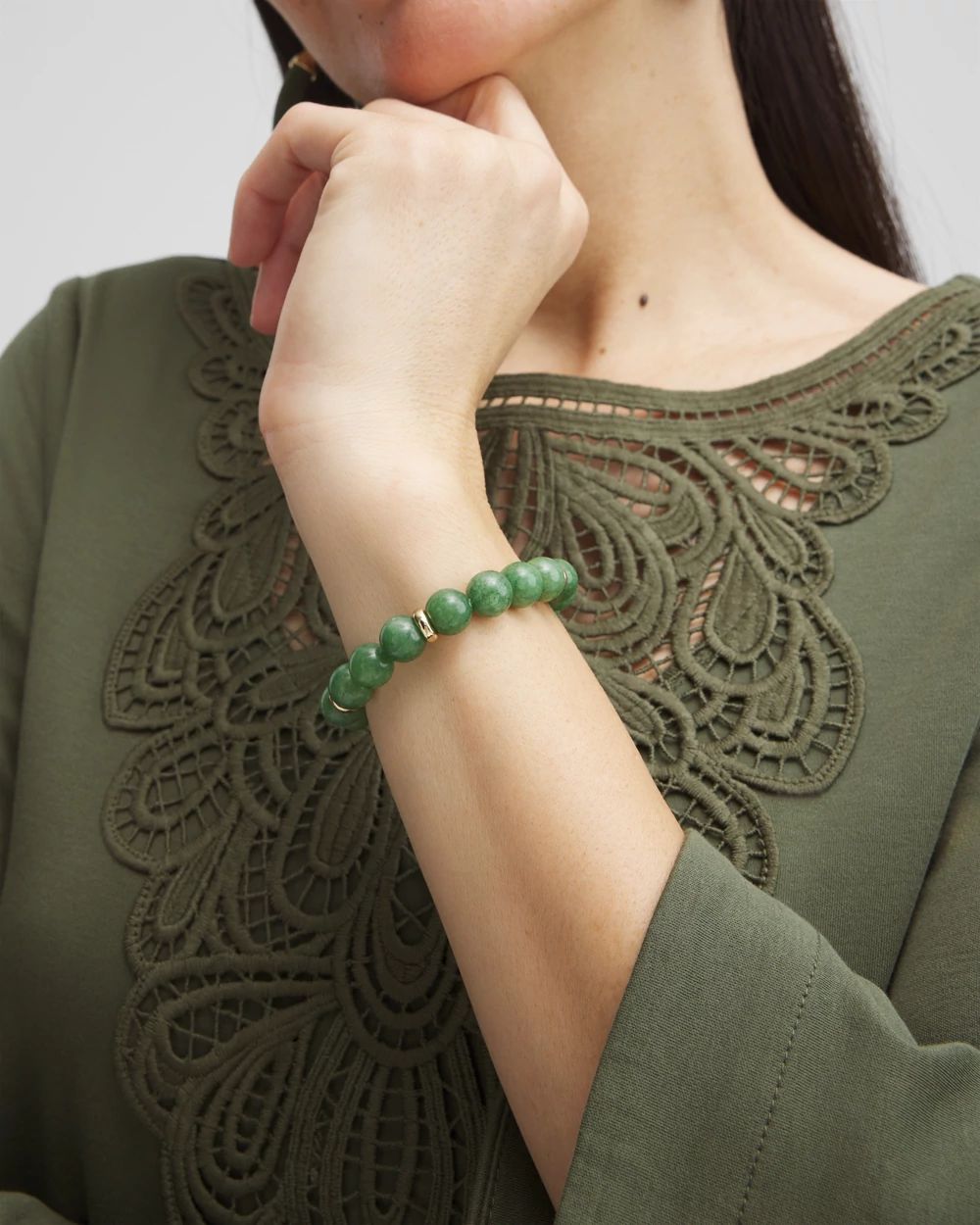 Olive Jade Beaded Stretch Bracelet